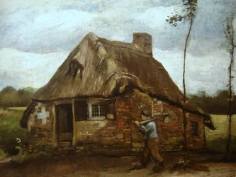 Cabaña con campesino regresando a casa